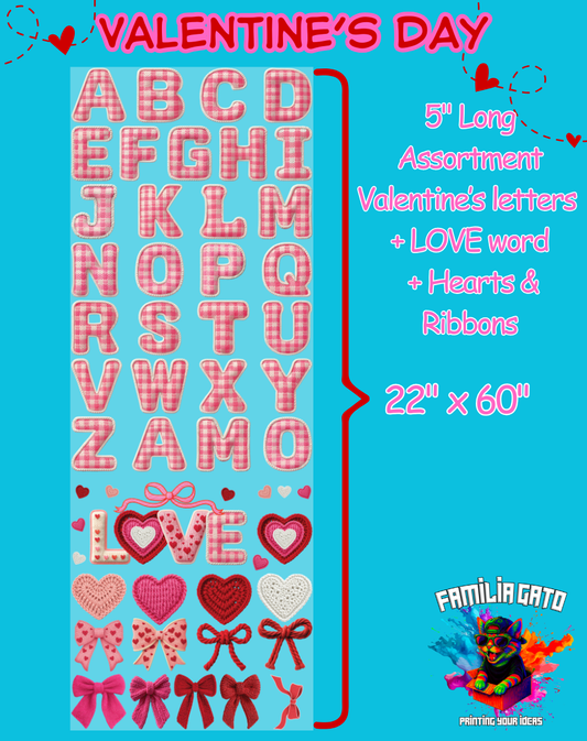 Valentine's Day Faux Yarn Alphabet DTF Gang Sheet #1 - 22"x60"