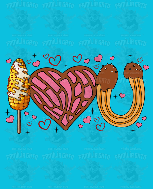 Valentine's Day - Hispanic Mexican I Love You with Elote Concha Churro Shape #2 DTF Transfer