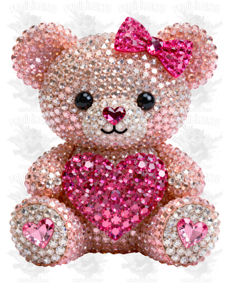 Valentine's Day - Rhinestone Pink Teddy Bear DTF Transfer