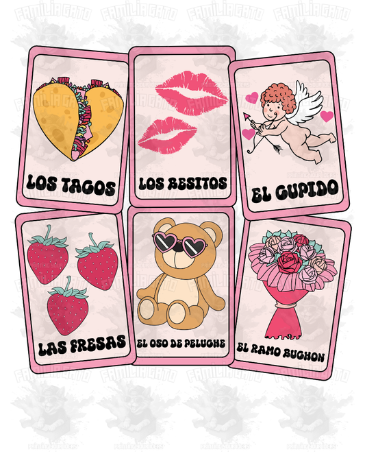 Valentine's Day - Hispanic Mexican Los Tacos, Los Besitos, El Cupido Cards DTF Transfer