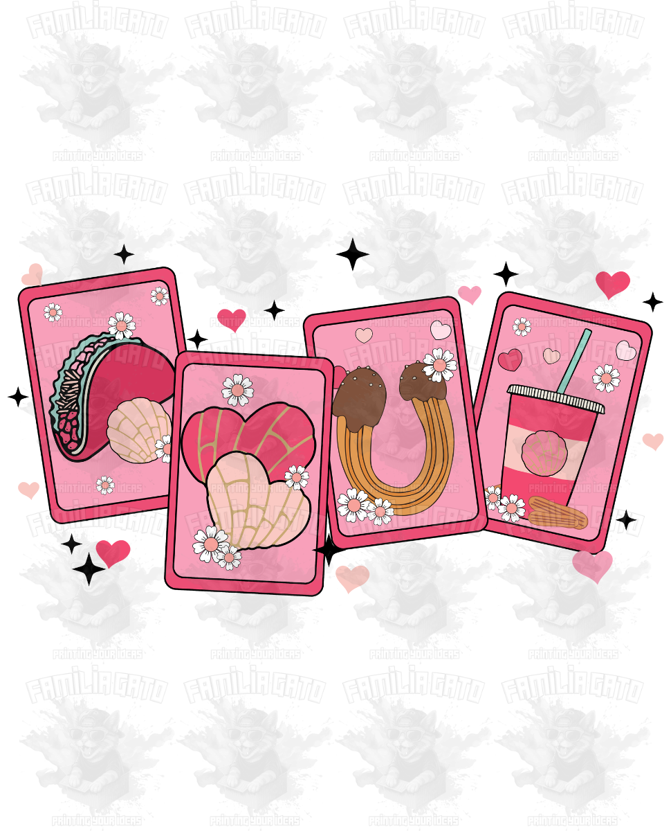 Valentine's Day - Hispanic Mexican Taco, Conchas, Churros and Cafecito Cards DTF Transfer
