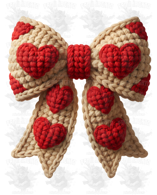 Valentine's Day - Faux Yarn Bow with Hearts DTF Transfer