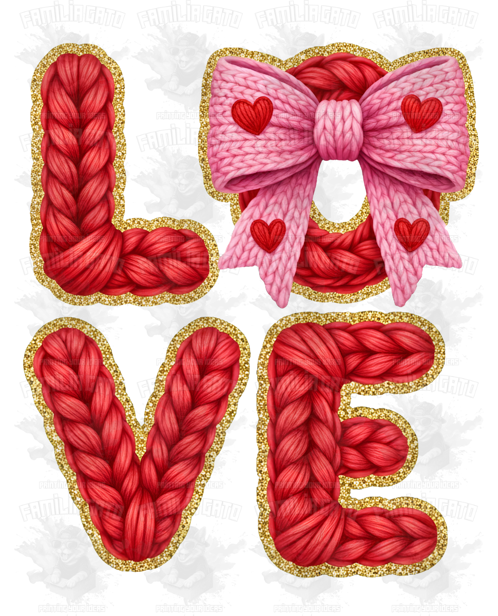 Valentine's Day - Faux Yarn Love with Coquette Bow DTF Transfer
