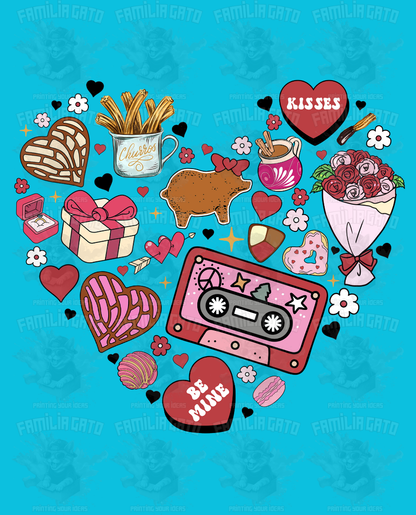 Valentine's Day - Hispanic Mexican Churros and Conchas Retro Heart DTF Transfer