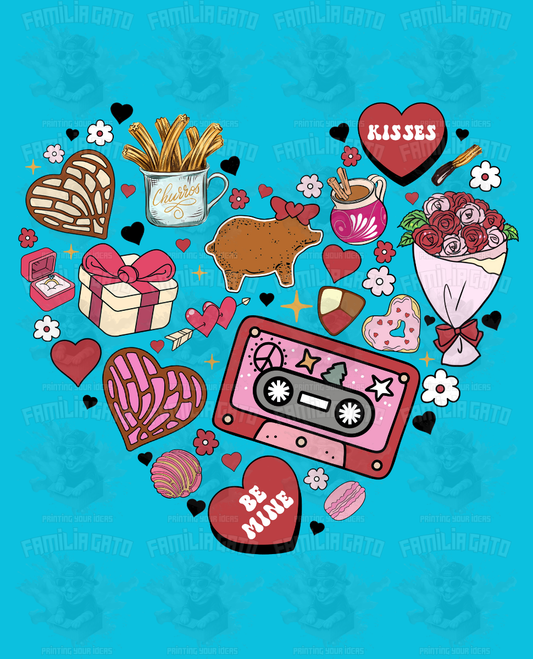 Valentine's Day - Hispanic Mexican Churros and Conchas Retro Heart DTF Transfer