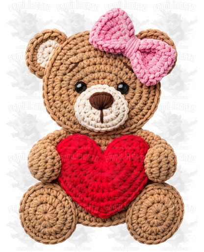 Valentine's Day - Faux Yarn Coquette Teddy Bear DTF Transfer