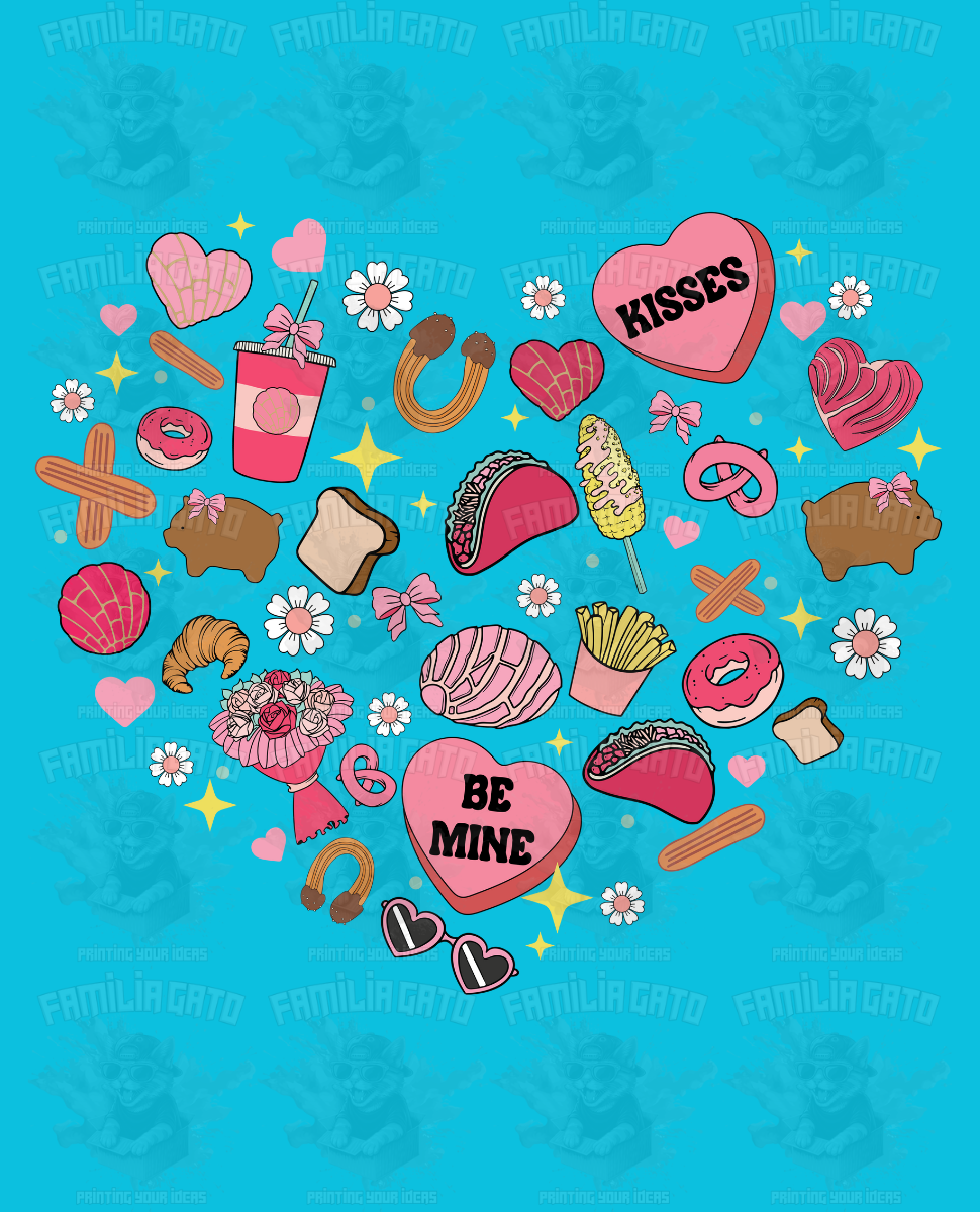 Valentine's Day - Hispanic Mexican Churros, Conchas, Tacos Heart DTF Transfer