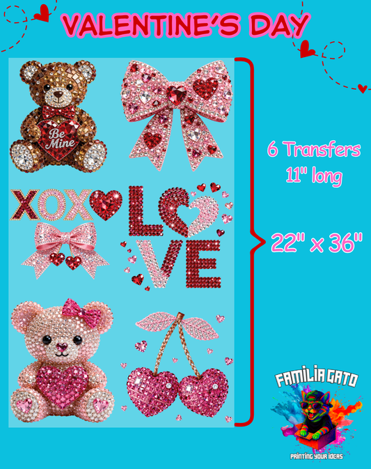 Valentine's Day Rhinestones DTF Gang Sheet #1 - 22"x36"
