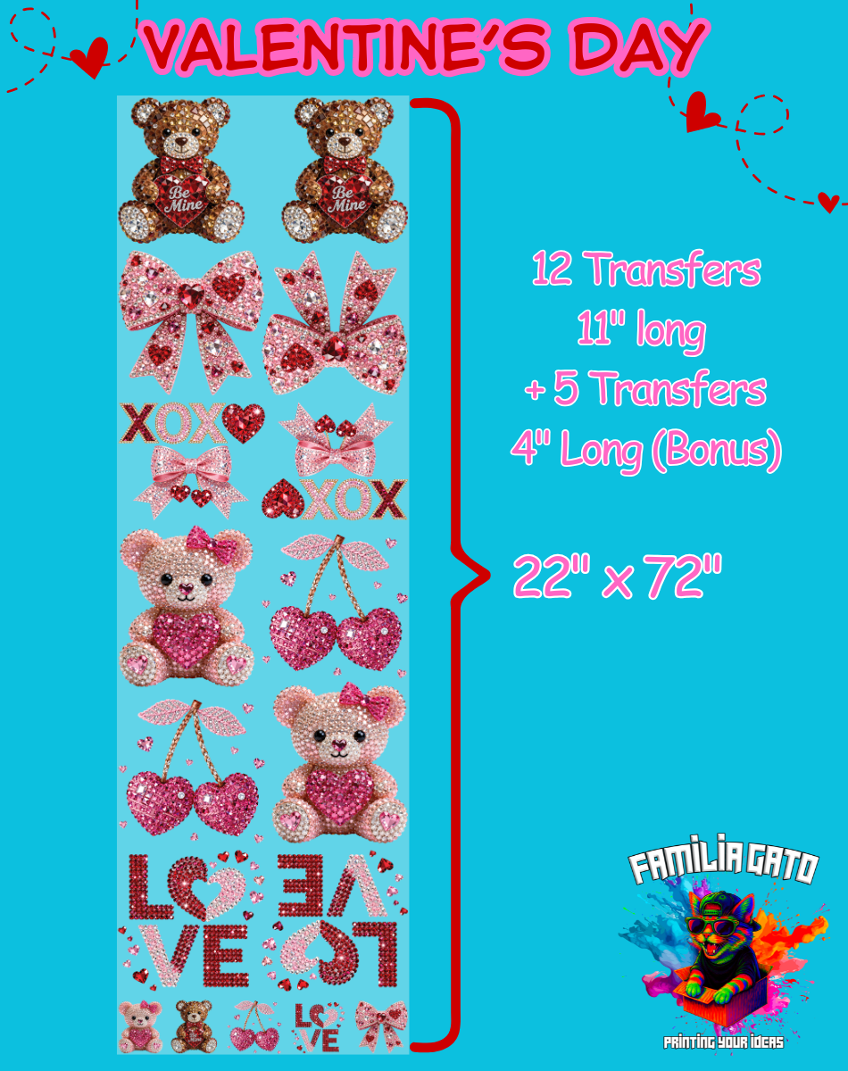 Valentine's Day Rhinestones DTF Gang Sheet #2- 22"x72"