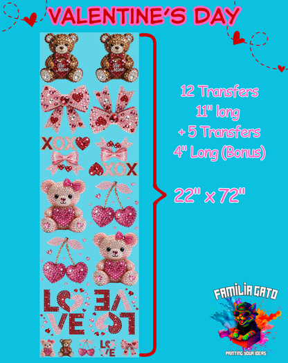 Valentine's Day Rhinestones DTF Gang Sheet #2- 22"x72"