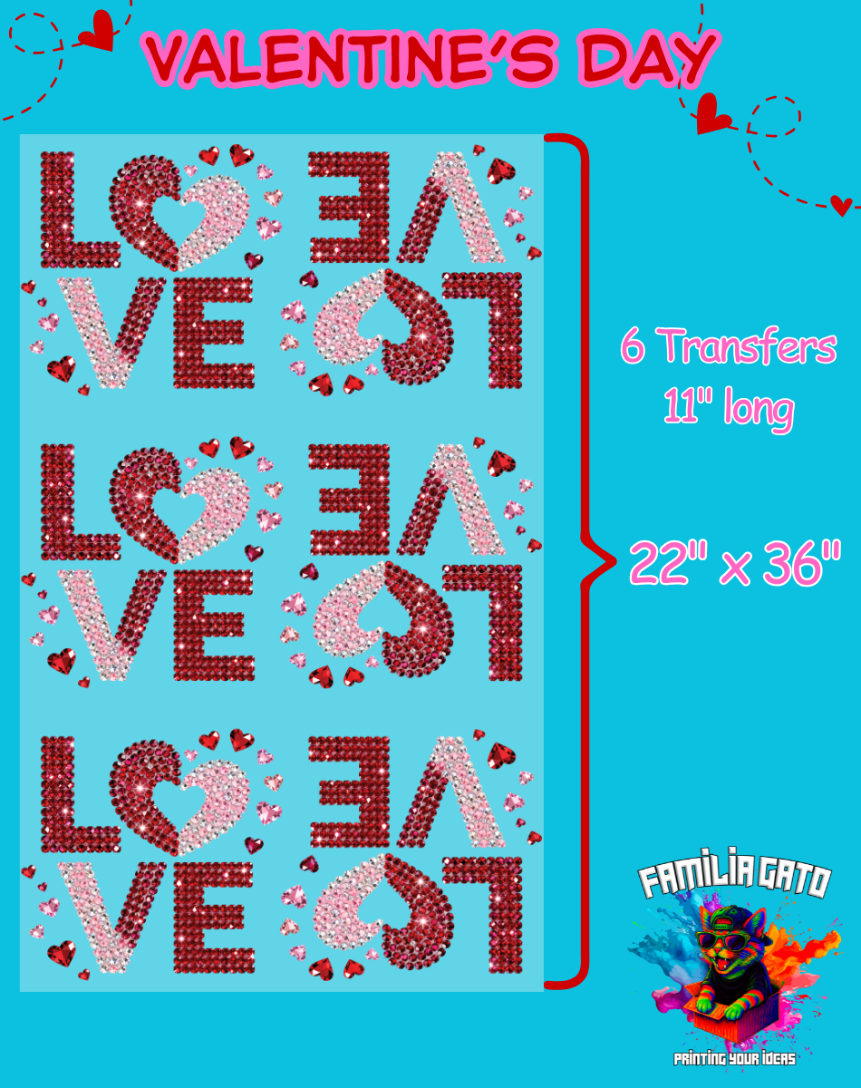 Valentine's Day Rhinestones DTF Gang Sheet #9 - 22"x36"