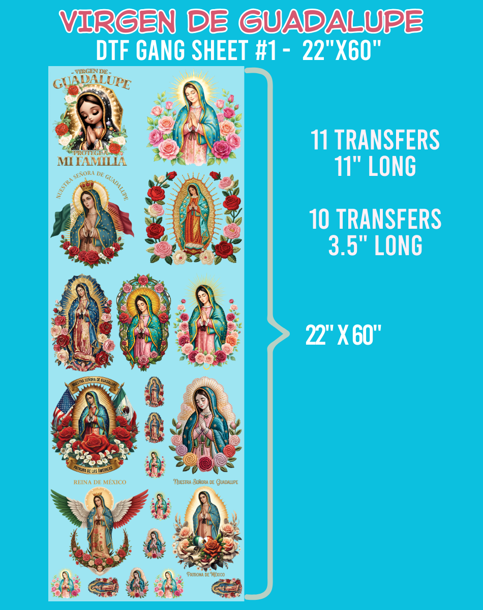 Virgen de Guadalupe DTF Gang Sheet #1 - 22"x60"