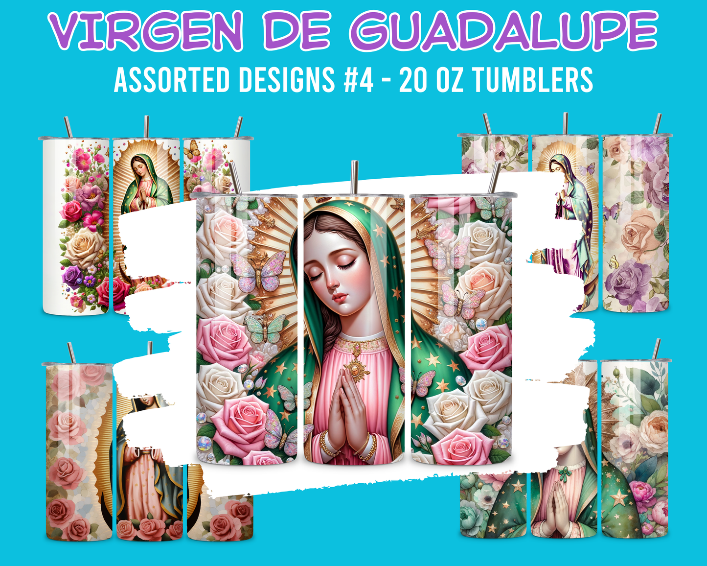Virgen de Guadalupe Assorted Designs #4 - 20 Oz Stainless Steel Tumbler