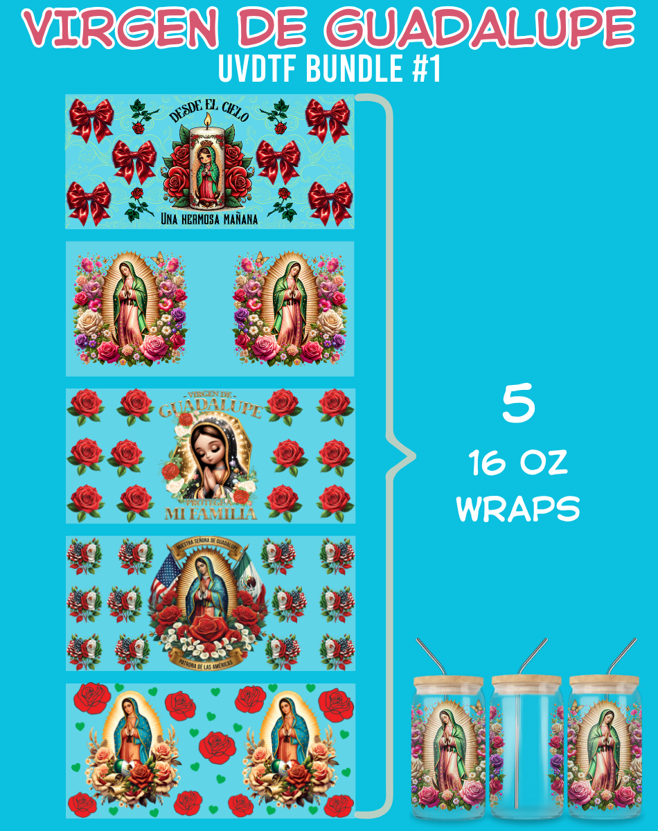Virgen de Guadalupe UVDTF Bundles - 16 Oz Libbey Glass Can Wrap