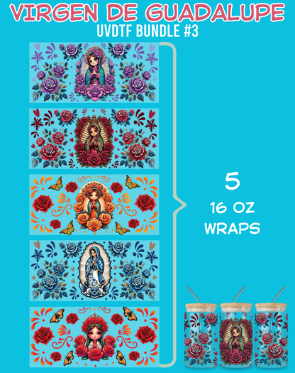 Virgen de Guadalupe UVDTF Bundles - 16 Oz Libbey Glass Can Wrap