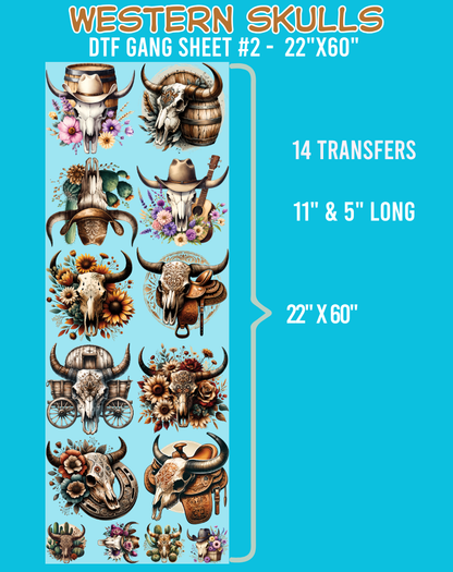 Western Skulls DTF Gang Sheet #2 - 22"x60"